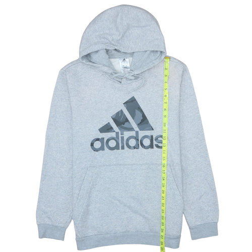 Adidas Mens Grey Pullover Hoodie Size L Regular Fit Logo Fleece