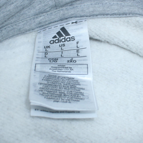 Adidas Mens Grey Pullover Hoodie Size L Regular Fit Logo Fleece