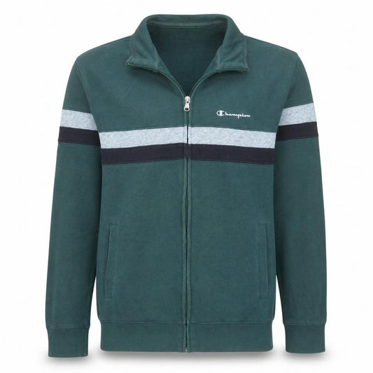 Front view of Champion Men’s Green Track Jacket Medium Full Zip Regular Fit