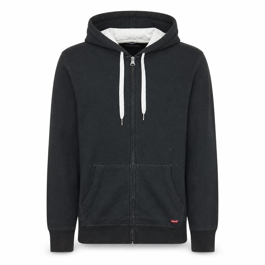Front view of Levi's Men Black Full Zip Hoodie S Classic Fit Fleece Jacket