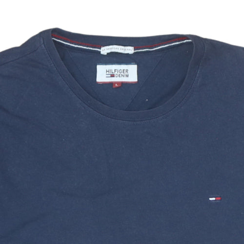 Hilfiger Denim Men's Navy Blue Crew Neck Cotton T-Shirt Size L