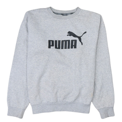 Puma Women Grey Crew Neck Pullover Sweatshirt Size S Logo Print