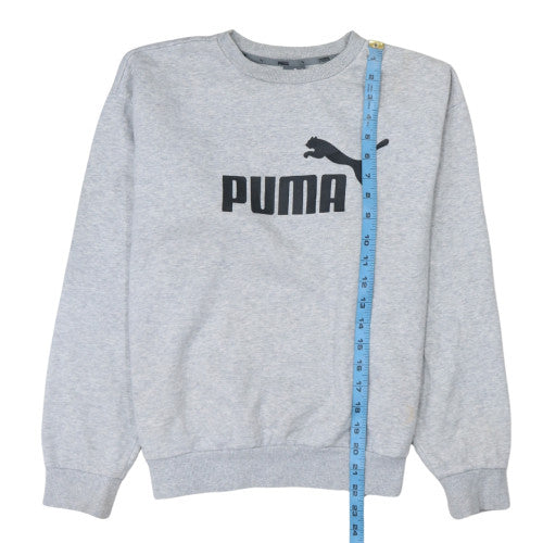 Puma Women Grey Crew Neck Pullover Sweatshirt Size S Logo Print