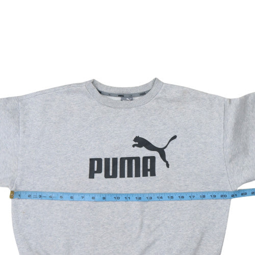 Puma Women Grey Crew Neck Pullover Sweatshirt Size S Logo Print