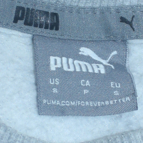 Puma Women Grey Crew Neck Pullover Sweatshirt Size S Logo Print
