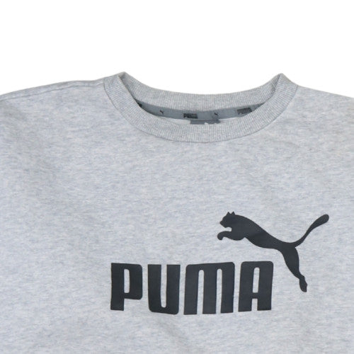 Puma Women Grey Crew Neck Pullover Sweatshirt Size S Logo Print