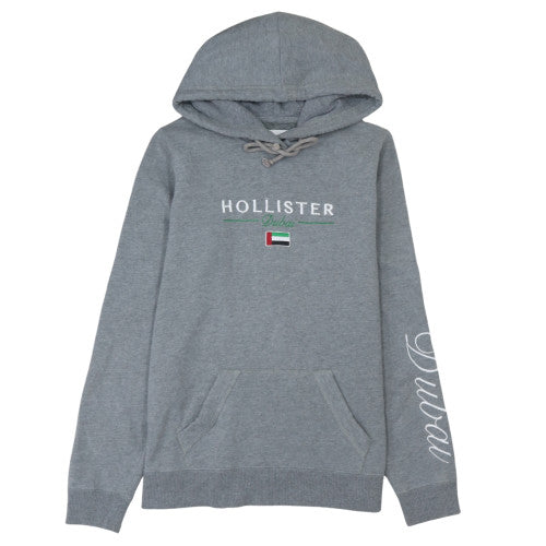 Hollister Men's Grey Pullover Hoodie L Dubai Embroidered Logo Jumper