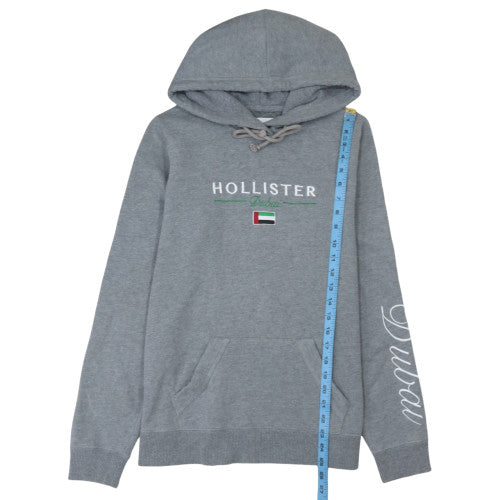 Hollister Men's Grey Pullover Hoodie L Dubai Embroidered Logo Jumper