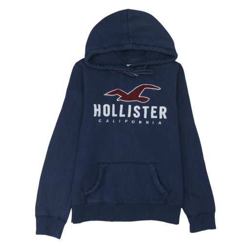 Hollister Men's Blue Pullover Hoodie M Fleece Embroidered Logo