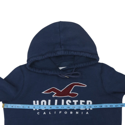 Hollister Men's Blue Pullover Hoodie M Fleece Embroidered Logo