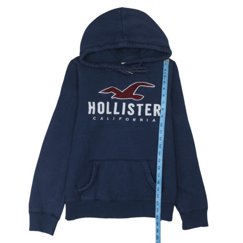 Hollister Men's Blue Pullover Hoodie M Fleece Embroidered Logo