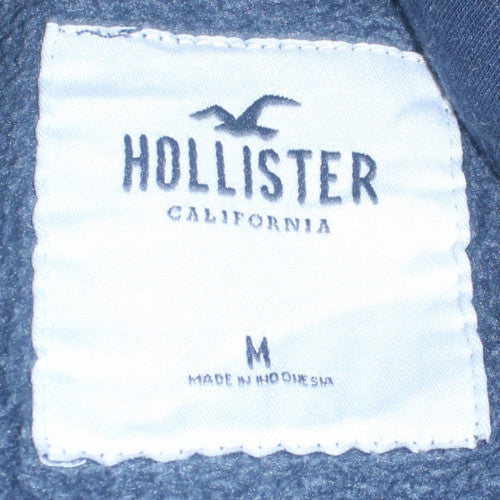 Hollister Men's Blue Pullover Hoodie M Fleece Embroidered Logo