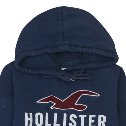 Hollister Men's Blue Pullover Hoodie M Fleece Embroidered Logo