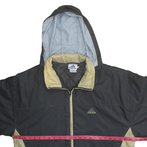 Adidas Womens Black Hooded Puffer Jacket Size L Lightweight Winter Coat