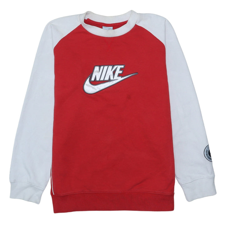 Nike Boys Red White Pullover Sweatshirt L 13-14 Years Crew Neck Logo