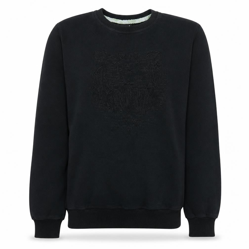 Front view of Kenzo men’s black embroidered tiger crew neck sweatshirt, size S