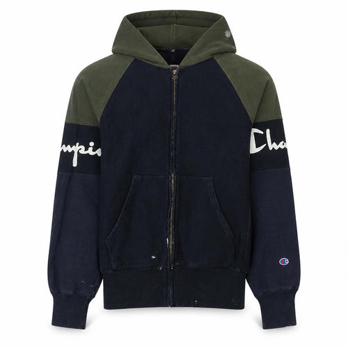 Champion Men's Green & Black Full Zip Logo Hoodie Size L