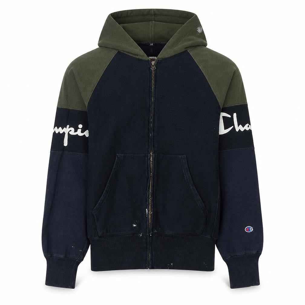 Champion Men's Green & Black Full Zip Logo Hoodie Size L