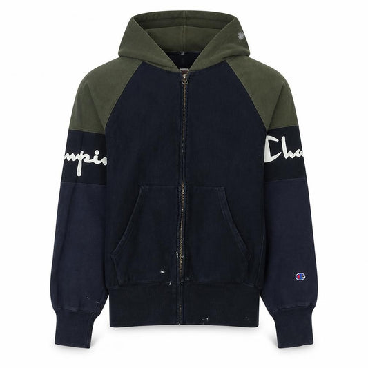 Front view of Champion Men's Green & Black Full Zip Logo Hoodie, size L