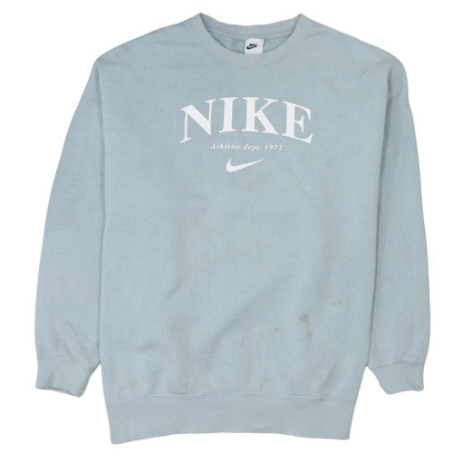 Nike Womens Blue Pullover Sweatshirt Small Crew Neck Logo Print