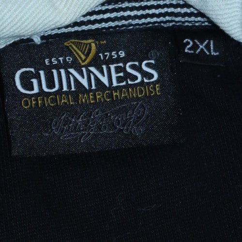 Guinness Men's Black 2XL Striped Rugby Pullover Sweatshirt