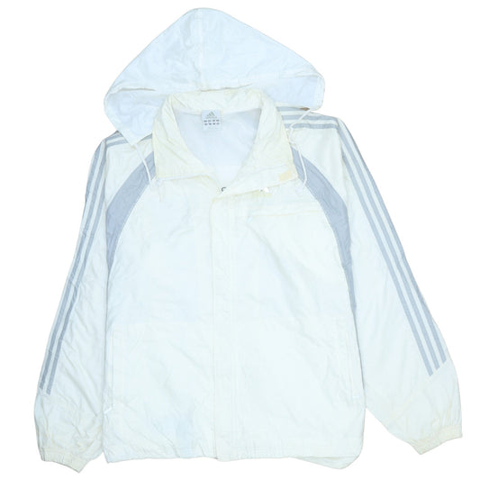 adidas Men's White XL Windbreaker Hooded Jacket with Grey Stripes