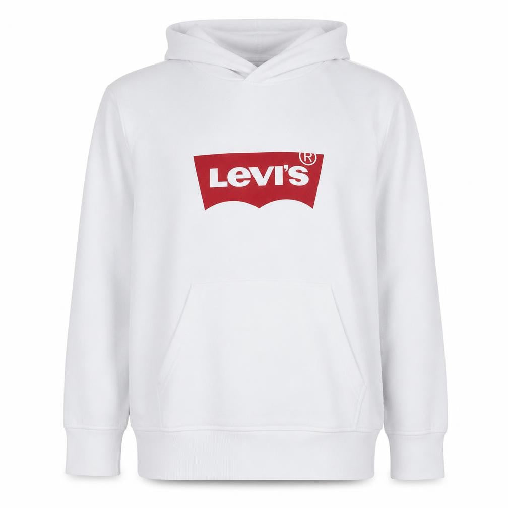 Front view of Levi's Men's White Pullover Hoodie M Logo Fleece Sweatshirt