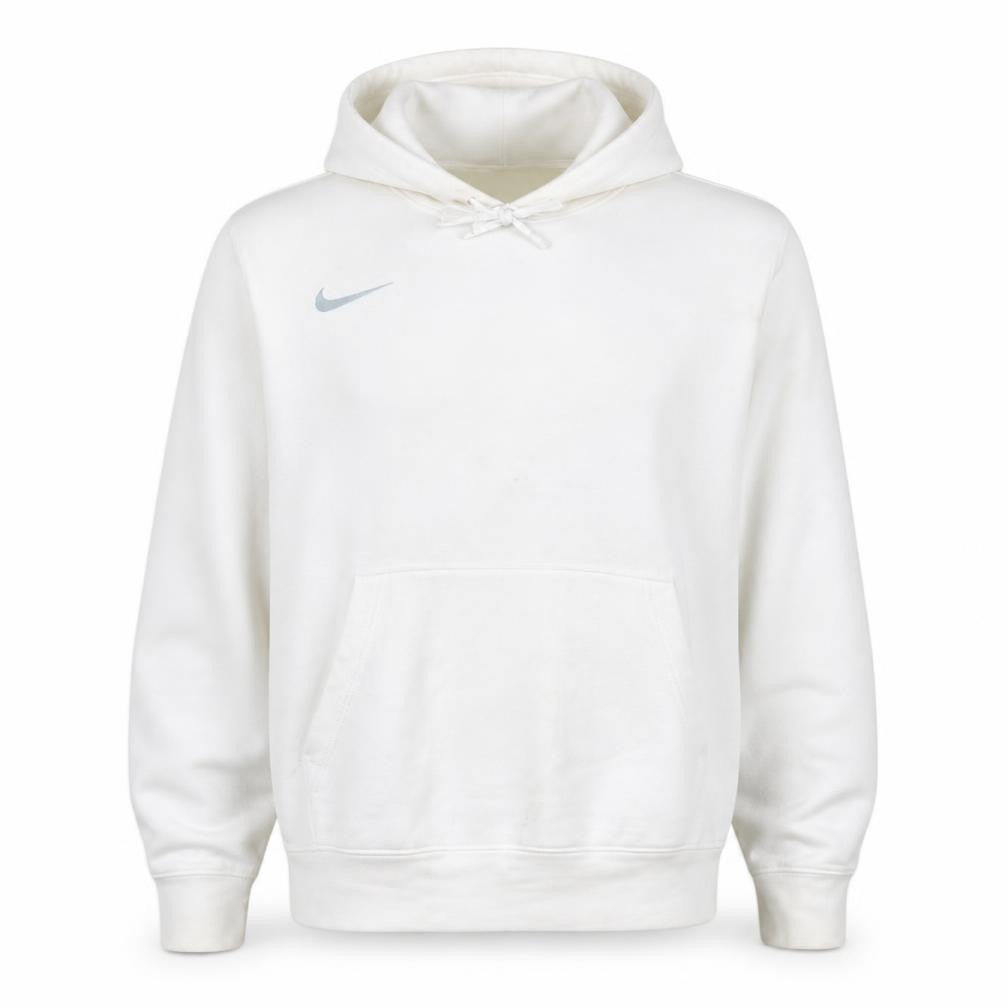 Front view of Nike Men White Pullover Hoodie L Fleece Logo Sweatshirt