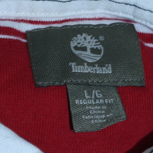 Timberland Men’s Red White Striped Long Sleeve Collared Sweatshirt L
