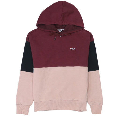 Fila Womens Colourblock Hoodie Burgundy Pink XS Pullover Cotton Blend