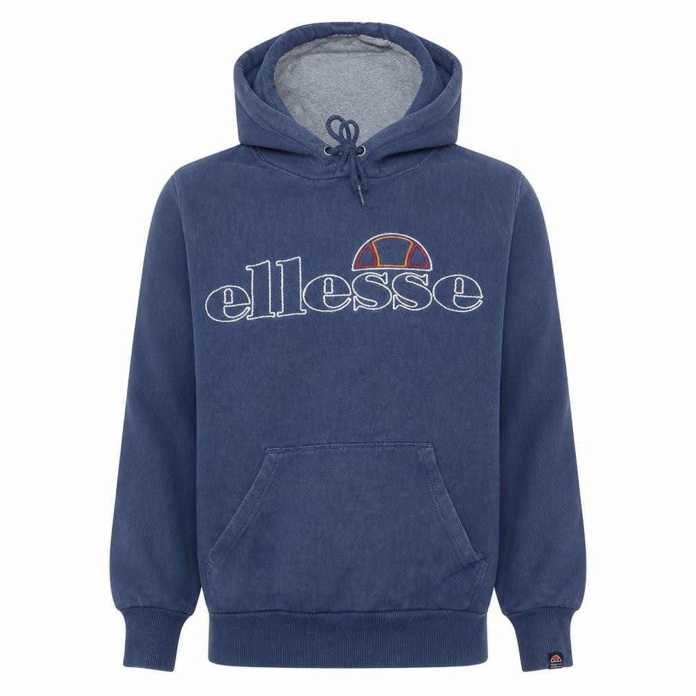 Front view of Ellesse Men's Blue Pullover Hoodie XS Logo Graphic Fleece