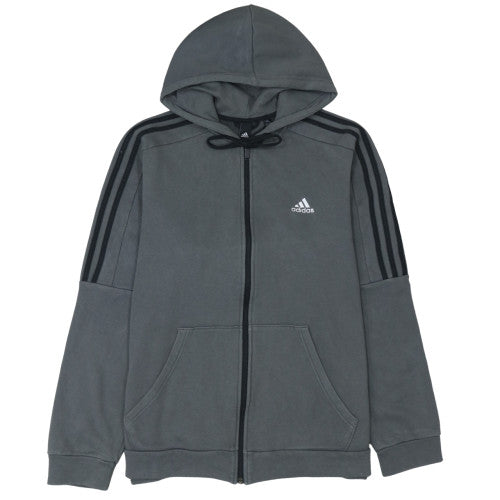 Adidas Men Grey Full Zip Hoodie L Hooded Sports Sweatshirt