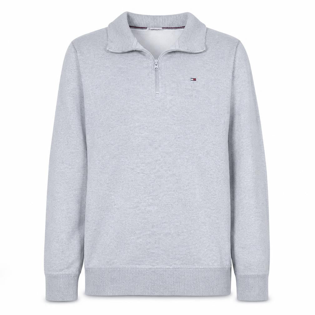 Front view of Tommy Jeans Men's Grey Henley 1/2 Zip Sweatshirt, size M