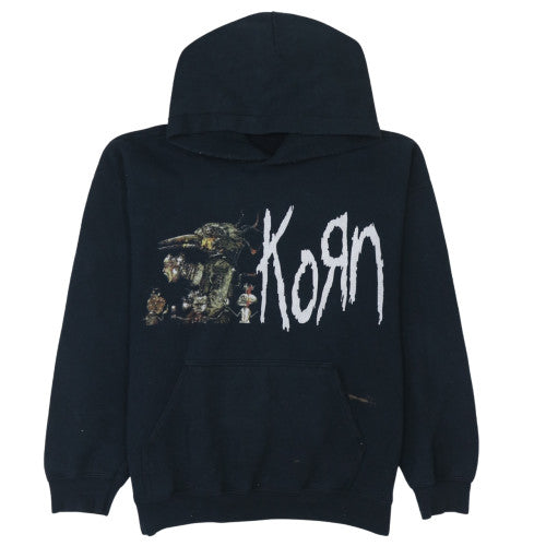 Gildan Mens Black Korn Graphic Pullover Hoodie Size M Rock Tour Sweatshirt