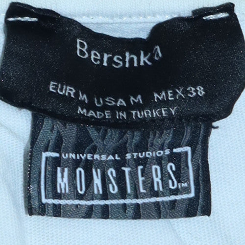Bershka Men’s White Frankenstein Graphic Sweatshirt Size M