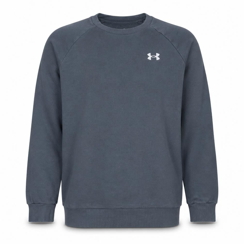 Front view of Under Armour Men's Grey Small Crew Neck Pullover Sweatshirt