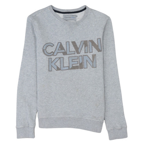 Calvin Klein Mens Grey Crew Neck Logo Sweatshirt Size S