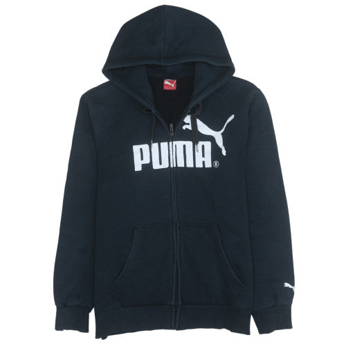 Puma Mens Black Full Zip Hoodie L Logo Fleece Sweatshirt