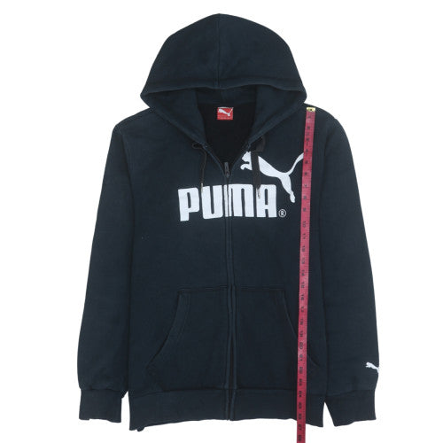 Puma Mens Black Full Zip Hoodie L Logo Fleece Sweatshirt