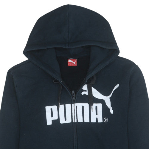 Puma Mens Black Full Zip Hoodie L Logo Fleece Sweatshirt