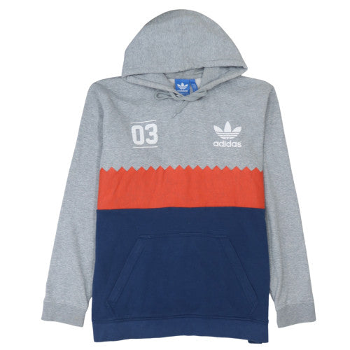 Adidas Mens Grey Red Blue Pullover Hoodie Size L Sports Fleece