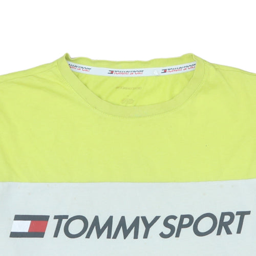 Tommy Sport Men's Yellow Colourblock Cotton T-Shirt Size M