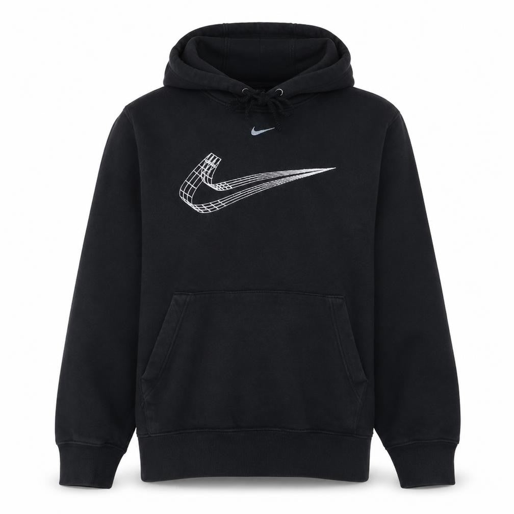 Front view of Nike women’s black s pullover hoodie graphic print hooded sweatshirt