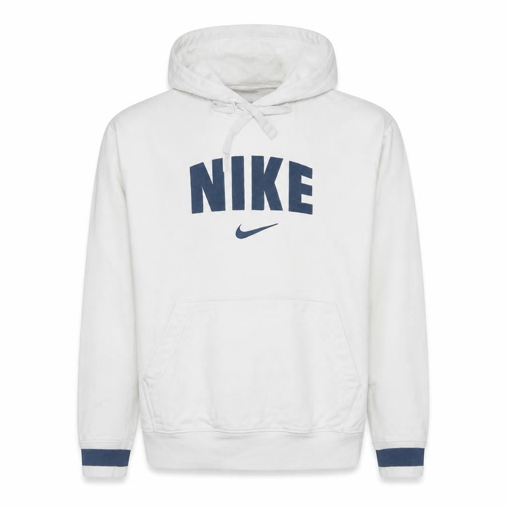 Front view of Nike Men’s White Pullover Hoodie S Regular Fit Fleece Logo