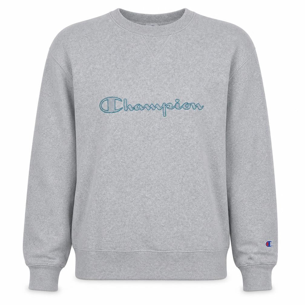 Front view of Champion Men's Grey Medium Pullover Fleece Sweatshirt