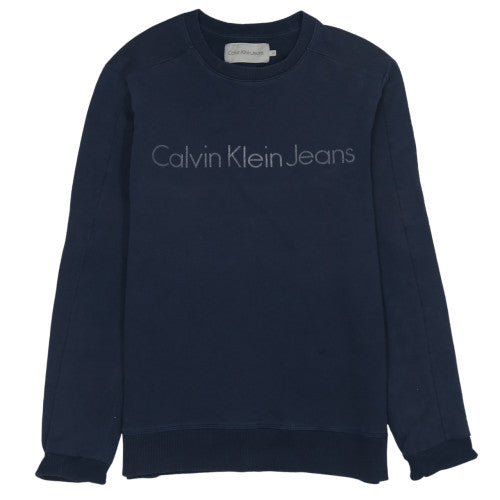 Calvin Klein Jeans Men's Blue Logo Crew Neck Cotton Sweatshirt M