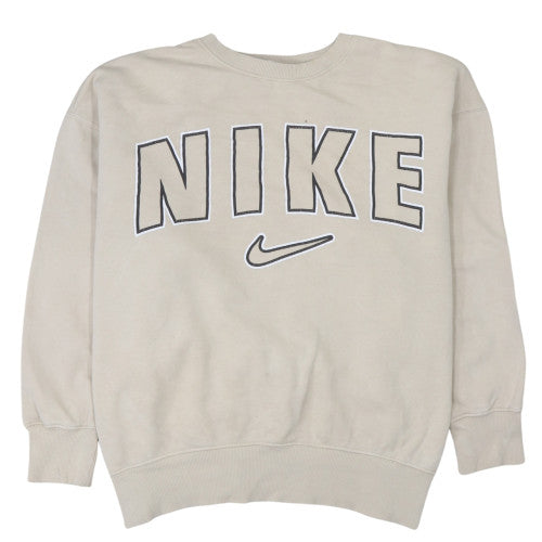 Nike Women Beige Cotton Logo Pullover Sweatshirt Size L