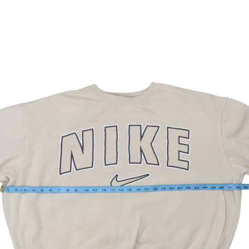 Nike Women Beige Cotton Logo Pullover Sweatshirt Size L