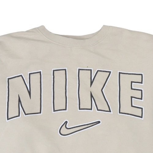 Nike Women Beige Cotton Logo Pullover Sweatshirt Size L
