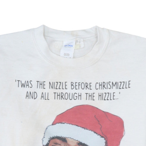 Gildan Men White Christmas Graphic Print Sweatshirt Medium